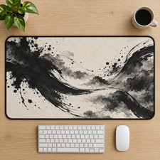Black Ink Wave Desk Mat & Mouse Pad, Abstract Japanese Sumi Art picture
