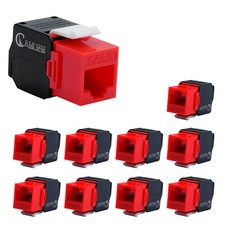 Cat6 Keystone Jack RJ45 Vertical 180 Degree Network Ethernet Adapter 10 Pack Red picture
