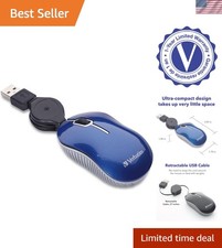 Mini Travel Optical Mouse, USB 2.0, Retractable Cable, Blue picture