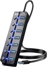 Eanetf USB 3.0 Hub, 7-Port with Individual On/Off Switches & LED Black picture