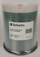 100 Pack VERBATIM 95252 CD-R 52x 700MB 80Min White Inkjet Hub Printable Spindle picture