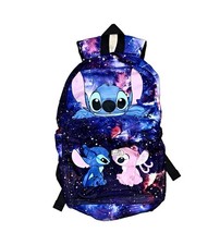 Disney Stitch & Angel Galaxy Print Small laptop Backpack Purple Blue Zip Padded picture