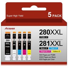 High Yield Canon Pgi 280 Xxl Pgbk And Cli 281 Xxl Ink Cartridges 5 Pack picture