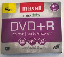 NEW Sealed Maxell DVD+R Discs 4.7GB Slim cases (5) Five pack ~ Up To 4 Hours picture