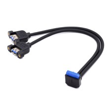 CY Screw Lock Panel Mount Cable 19/20Pin Header 1 to 2 USB 3.0 Y Splitter Cord picture