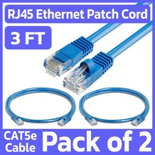 2 Pack Cat5e Patch Cable Blue 3FT Ethernet Cord Lan Network Internet Wire RJ45 picture
