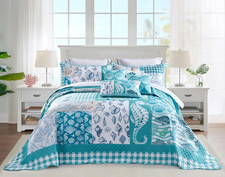 Oversized King Bedspreads 128X120, Coastal Seahorse picture