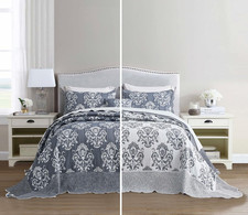 Oversized King Bedspreads 128X120, Jacquard Damask, Blue Gray picture