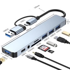 8-in-2 USB C Hub Adapter Docking Station Dual Type-C to SD TF Card Reader Audio picture