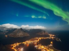 Landscape nature photography sea mountains town lights Custom Gaming Mat Desk picture