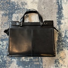 Franklin Covey Black Leather Laptop Bag Briefcase Padded Compartments Zip Top picture