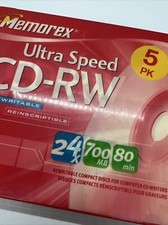 MEMOREX Ultra Speed CD-RW, 24x 700 MB 80 min, 5 pack, New, Sealed, NOS picture