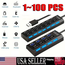 USB Hub 7 Port On/Off Switch High Speed Splitter AC Adapter Cable PC Laptop Lot picture