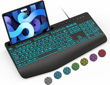SABLUTE Large Print Wired Keyboard, Ergo Wrist Rest, 7 Colors Backlight picture