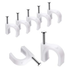 100 Pcs 10mm Cable Clips with Nails Wire Organizer RG6 RG59 CAT6 RJ45 White picture