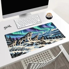 Wolf Pack Northern Lights Extended Gaming Mouse Pad Winter Landscape Desk Mat picture