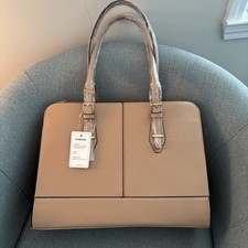 KTMOUW Laptop Bag With Shoulder Strap Waterproof PU Leather Lightweight Beige  picture