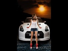 Cars brunettes women sunset models nissan sunlight Desk Mat Stitched picture