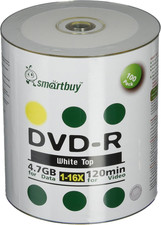 Smart Buy 100 Pack DVD-R 4.7Gb 16X White Top Blank Disc, 100 Disc 100Pk picture
