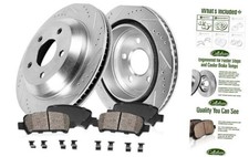 Rear Drilled Slotted Brake Disc Rotors and Ceramic Brake Pads + Hardware picture