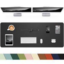 Premium Black Leather Desk Mat Protector, Extra Large 48x17 Inches Desk Pad picture