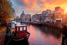 Landscape boat sunset water outdoors photography bridge Custom Gaming Mat Desk picture