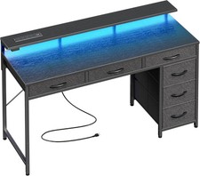 Huuger Gaming Desk with 6 Drawers, Computer Desk with LED Lights Power Outlets a picture