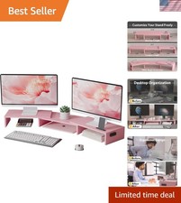Multifunctional 42.5'' Pink Dual Monitor Riser - Easy Assembly & Non-Slip Base picture