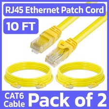 2 Pack Yellow Cat6 Ethernet Patch Cord 10ft LAN Internet Wire RJ45 Network Cable picture
