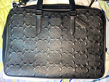 Coach Signature Black Leather Laptop Briefcase, Inner Pockets, C8111 picture