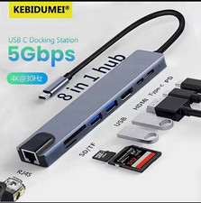 KEBIDUMEI 8-in-1 USB-C Docking Station HDMI RJ45 USB 3.0/2.0 SD/TF Gray picture
