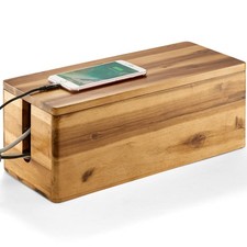 TIDITA Acacia Wood Cable Management Box Round Edge - 16 L Wooden Cable Organi... picture