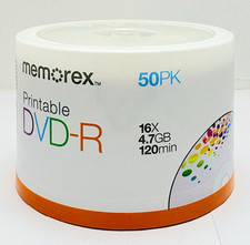 NEW Memorex Printable Recordable DVD-R 4.7GB 16x 50-Pack Spindle picture
