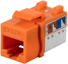 (5 pcs.) Monoprice Cat6A 90° Unshielded Punch Down Keystone Jack, Orange, 5-pack picture