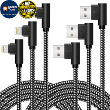 OCEEK 3Pack (3/6/10FT) USB A to Lightning Cable Right Angle BlackWhite picture