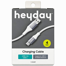 heyday USB-A to USB-C Charging Cable 4 ft White/Gray Braided picture