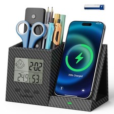 Wireless Charger with Pen Remote Holder, Multi-Functional Black Carbon Fiber picture
