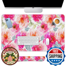 Arttown Pink Peony Floral Desk Mat & Mouse Pad Set 4-in-1, Wrist Rest, Waterproo picture