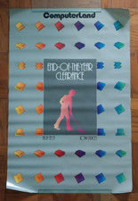 1983 Vintage ComputerLand Clearance Sale Poster 24x36 floppy discs PCs w/janitor picture