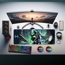 DESKMATEC Wireless Charging Mouse Pad, 15W Qi-Compliant CyberBlade RGB Wireless picture
