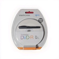 10-pk Memorex White Inkjet Hub Printable DVD-R; 16x 4.7GB 120m w/ Bonus Marker picture