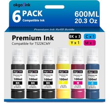 6 PCS 522 Black Ink Refill Bottles T522 For ET2800/ET4800/ET2720 600ml picture