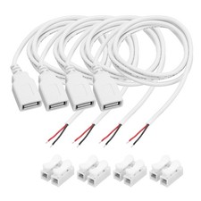 4Pcs USB Plug Pigtail, 1M/3.2FT Female 22 AWG 5V 3A with Wire Connector, White picture