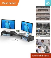 Elegant Black Dual Monitor Stand with Smart Storage & Easy Assembly in 3 Minutes picture