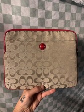 Coach Signature Jacquard Laptop Sleeve with Red/Pink Trim picture