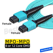 1-20M MPO to MPO OM3 Fiber Optic Patch Cord Cable 8/12 Core Type B Famele/Famele picture