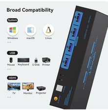 VPFET HDMI KVM Switch Dual Monitor 4K@60Hz USB 3.0 VP-SW220 2x2 Black picture