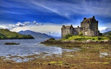 Landscape castle water scotland uk mountains clouds Custom Gaming Mat Desk picture