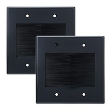 2 PCS 2 Gang Brush Wall Plate Double Cable Power Cord Low Voltage Wire Black picture