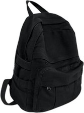 Women's Aesthetic Heavy Cotton Canvas Laptop Backpack Lightweight Black  picture
